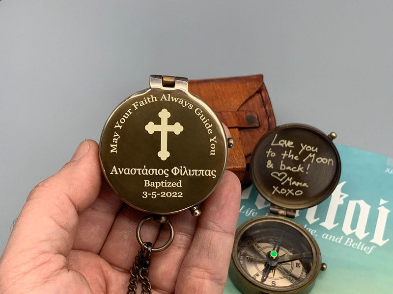 Baptism Compass, Personalised Compass for Baptised, Christening Gift, Gift for Grandson, Godmother Baptism Gift, Handwriting Compass Gift