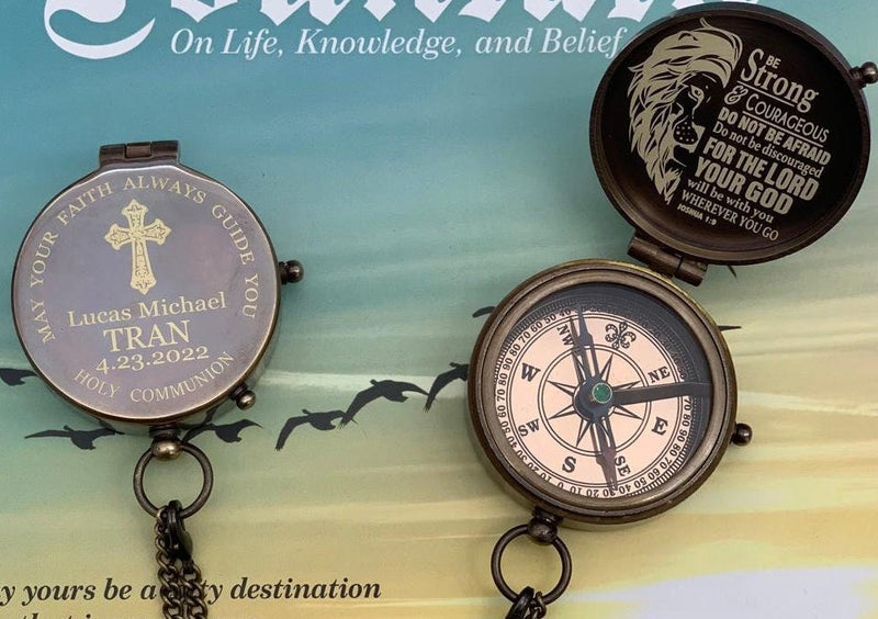 Baptism Compass, Personalised Compass for Baptised, Christening Gift, Gift for Grandson, Godmother Baptism Gift, Handwriting Compass Gift