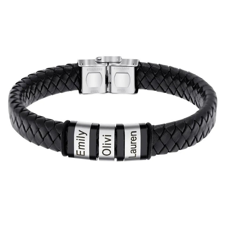 Personalisiertes Herrenarmband aus Leder und Edelstahl mit Gravur, Vatertagsgeschenk, Geschenk für Papa, graviertes Armband, Geschenk für ihn, Geschenk für den Freund