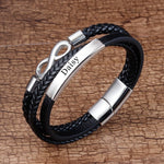 Leather Stainless Steel Mens Personalised Engraved Bracelet, Father's Day Gift- Dad Daddy Boyfriend Father , Christmas gift, infinity gift
