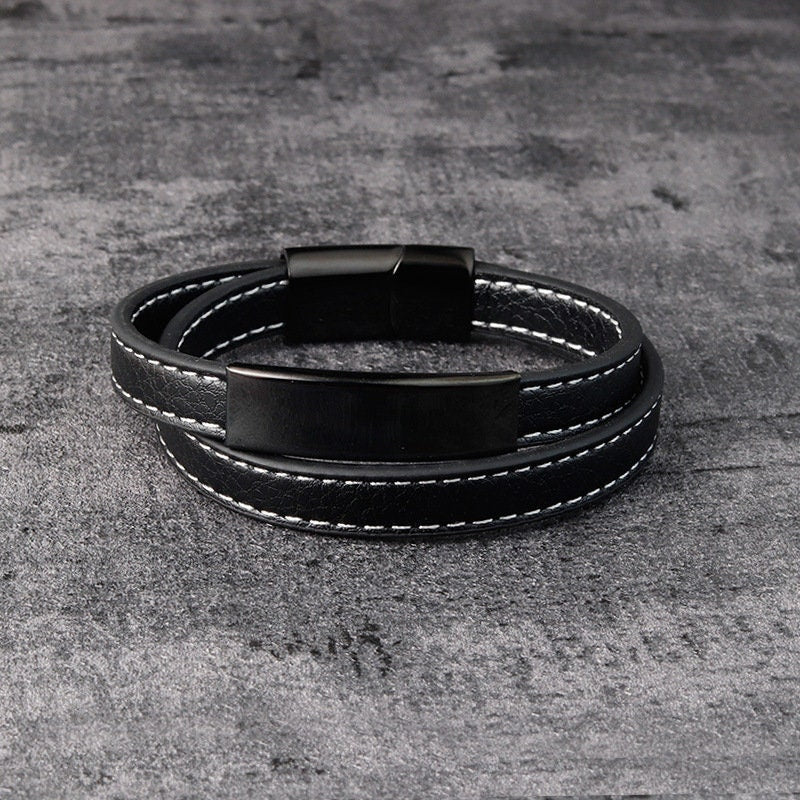 Leder Edelstahl Herren Armband mit Gravur - Vatertagsgeschenk - Papa, Papa, Freund, Vater, Weihnachtsgeschenk, Jubiläumsgeschenk