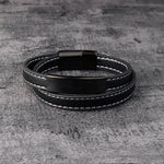 Leder Edelstahl Herren Armband mit Gravur - Vatertagsgeschenk - Papa, Papa, Freund, Vater, Weihnachtsgeschenk, Jubiläumsgeschenk