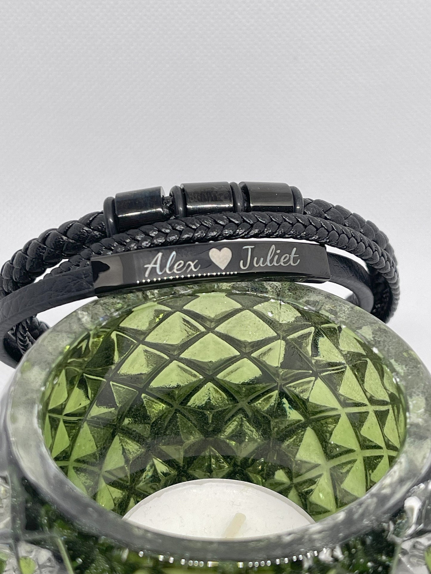 Leather Stainless Steel Men's Personalised Engraved Bracelet, Father's Day Gift, Dad Daddy Boyfriend Father , gift for dad, anniversary gift