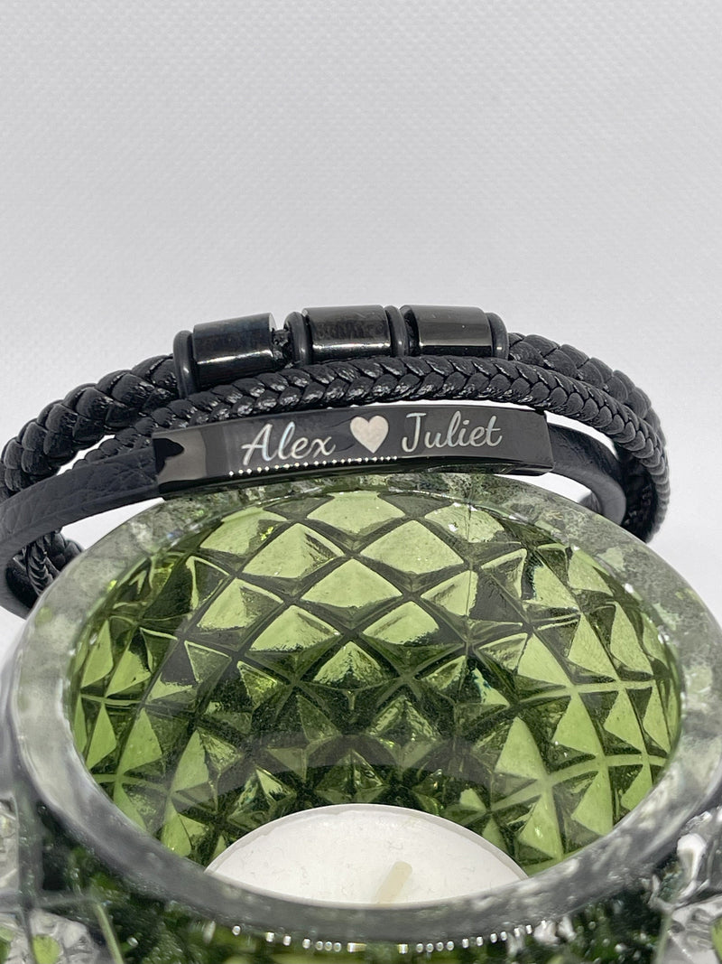 Leather Stainless Steel Men's Personalised Engraved Bracelet, Father's Day Gift, Dad Daddy Boyfriend Father , gift for dad, anniversary gift