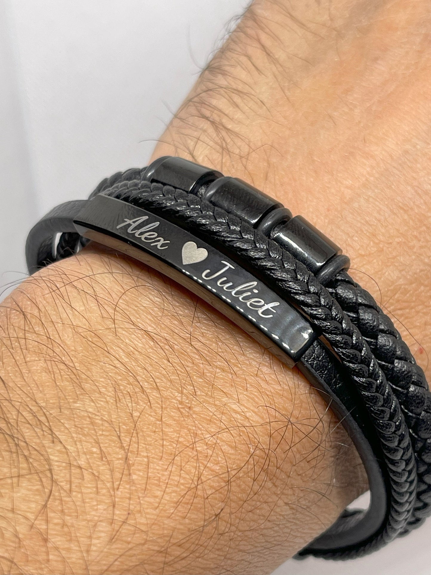 Leather Stainless Steel Men's Personalised Engraved Bracelet, Father's Day Gift, Dad Daddy Boyfriend Father , gift for dad, anniversary gift