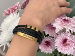 Bracelet unisexe en cuir et acier inoxydable gravé personnalisé, papa, petit ami père, cadeau de Noël, cadeau d'anniversaire, cadeau pour sa petite amie