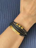 Bracelet unisexe en cuir et acier inoxydable gravé personnalisé, papa, petit ami père, cadeau de Noël, cadeau d'anniversaire, cadeau pour sa petite amie