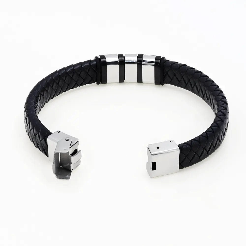 Personalisiertes Herrenarmband aus Leder und Edelstahl mit Gravur, Vatertagsgeschenk, Geschenk für Papa, graviertes Armband, Geschenk für ihn, Geschenk für den Freund