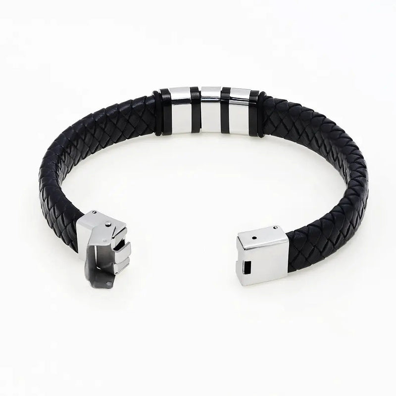 Personalisiertes Herrenarmband aus Leder und Edelstahl mit Gravur, Vatertagsgeschenk, Geschenk für Papa, graviertes Armband, Geschenk für ihn, Geschenk für den Freund