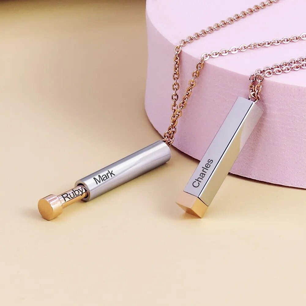 Customized Double Layer Rectangle Bar Pendant Necklace With Engraved Names, Personalised necklace, Christmas Gift, Gift for Her,gift for mom