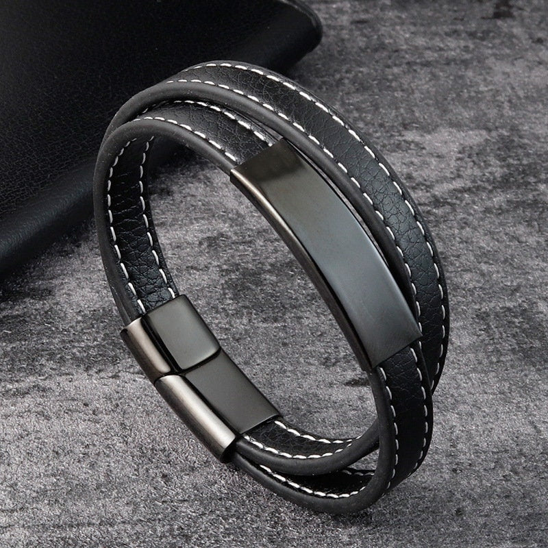 Leder Edelstahl Herren Armband mit Gravur - Vatertagsgeschenk - Papa, Papa, Freund, Vater, Weihnachtsgeschenk, Jubiläumsgeschenk