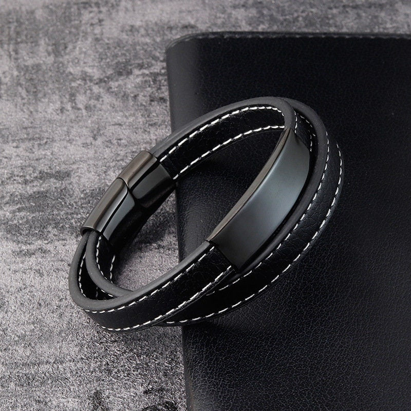 Leder Edelstahl Herren Armband mit Gravur - Vatertagsgeschenk - Papa, Papa, Freund, Vater, Weihnachtsgeschenk, Jubiläumsgeschenk