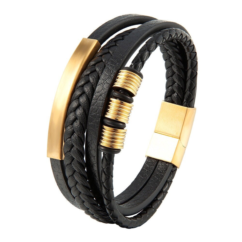 Bracelet unisexe en cuir et acier inoxydable gravé personnalisé, papa, petit ami père, cadeau de Noël, cadeau d'anniversaire, cadeau pour sa petite amie