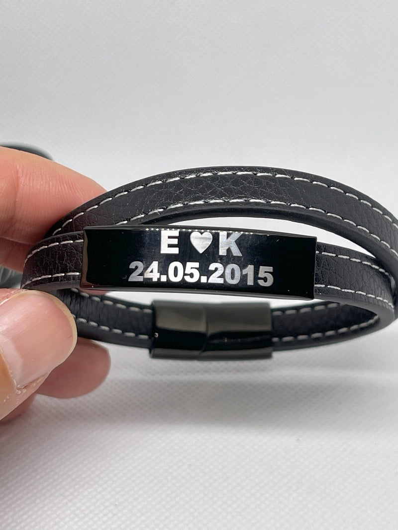 Leder Edelstahl Herren Armband mit Gravur - Vatertagsgeschenk - Papa, Papa, Freund, Vater, Weihnachtsgeschenk, Jubiläumsgeschenk