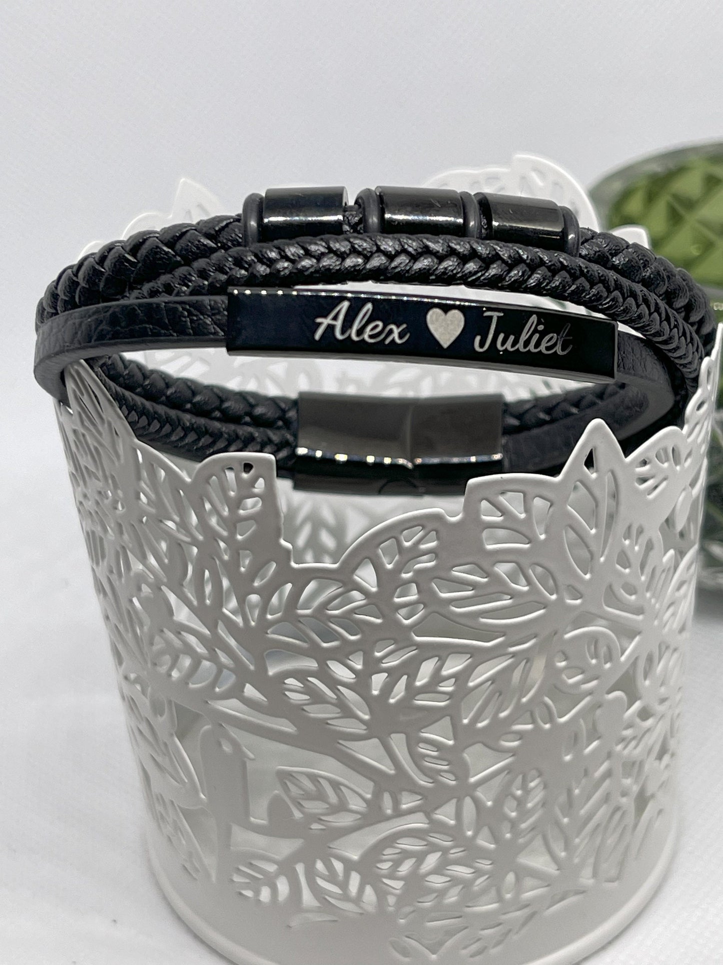 Leather Stainless Steel Men's Personalised Engraved Bracelet, Father's Day Gift, Dad Daddy Boyfriend Father , gift for dad, anniversary gift