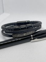 Leather Stainless Steel Men's Personalised Engraved Bracelet, Father's Day Gift, Dad Daddy Boyfriend Father , gift for dad, anniversary gift