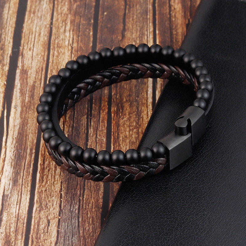 Bracelet en cuir gravé personnalisé pour homme - Cadeau fête des pères - Papa, petit ami, père, cadeau de Noël, cadeau d'anniversaire, cadeau pour lui