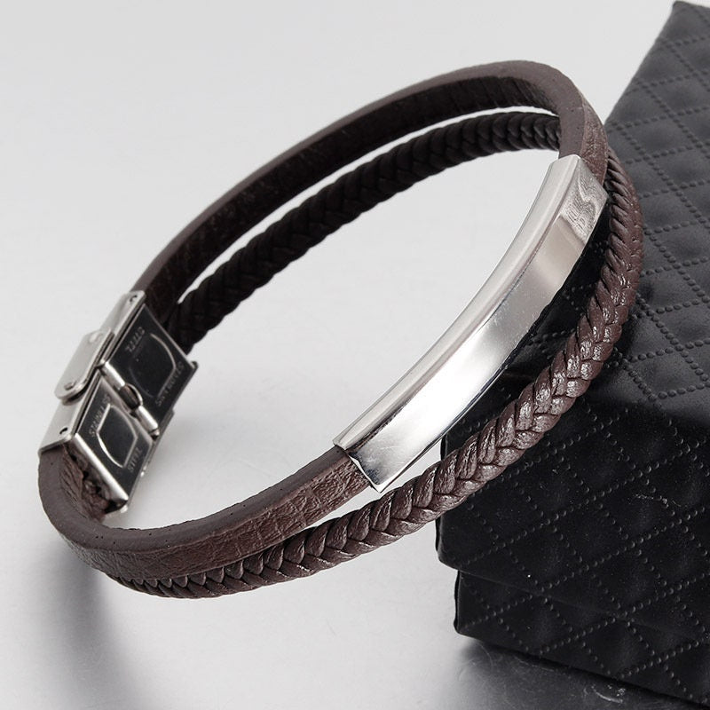 Leder Edelstahl Herren Armband mit Gravur, Vatertagsgeschenk, Papa Papa Vater Freundin, Geschenk für ihn, Geschenk für Freund
