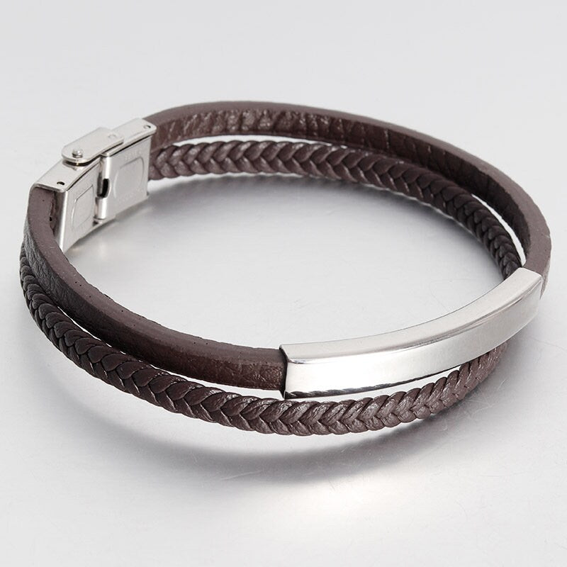 Leder Edelstahl Herren Armband mit Gravur, Vatertagsgeschenk, Papa Papa Vater Freundin, Geschenk für ihn, Geschenk für Freund