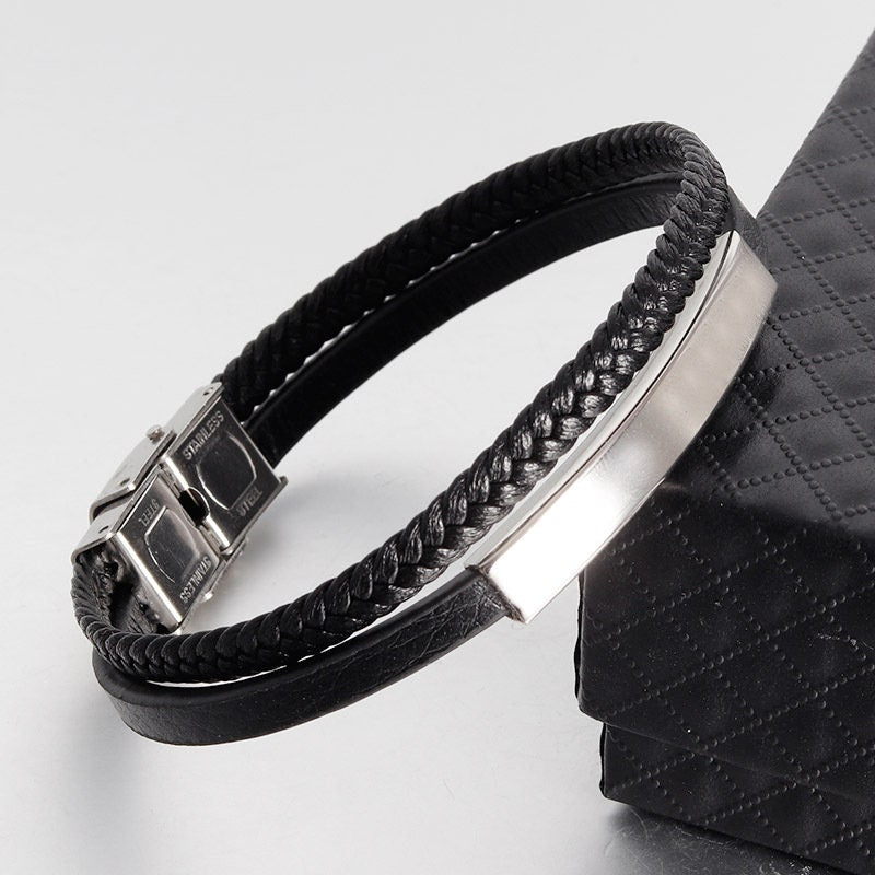 Leder Edelstahl Herren Armband mit Gravur, Vatertagsgeschenk, Papa Papa Vater Freundin, Geschenk für ihn, Geschenk für Freund