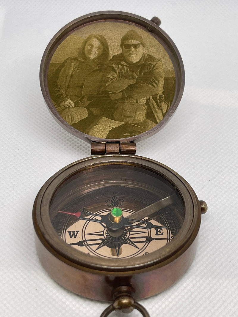 Personalised Brass Compass, Picturised gift, Photo Compass gift, Image gift, Wedding gift, Anniversary Gift, gift for husband, gift for her