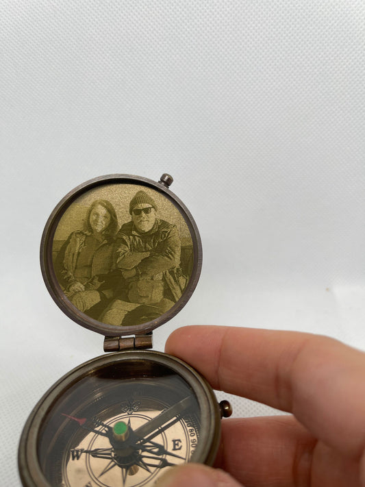 Personalised Brass Compass, Picturised gift, Photo Compass gift, Image gift, Wedding gift, Anniversary Gift, gift for husband, gift for her