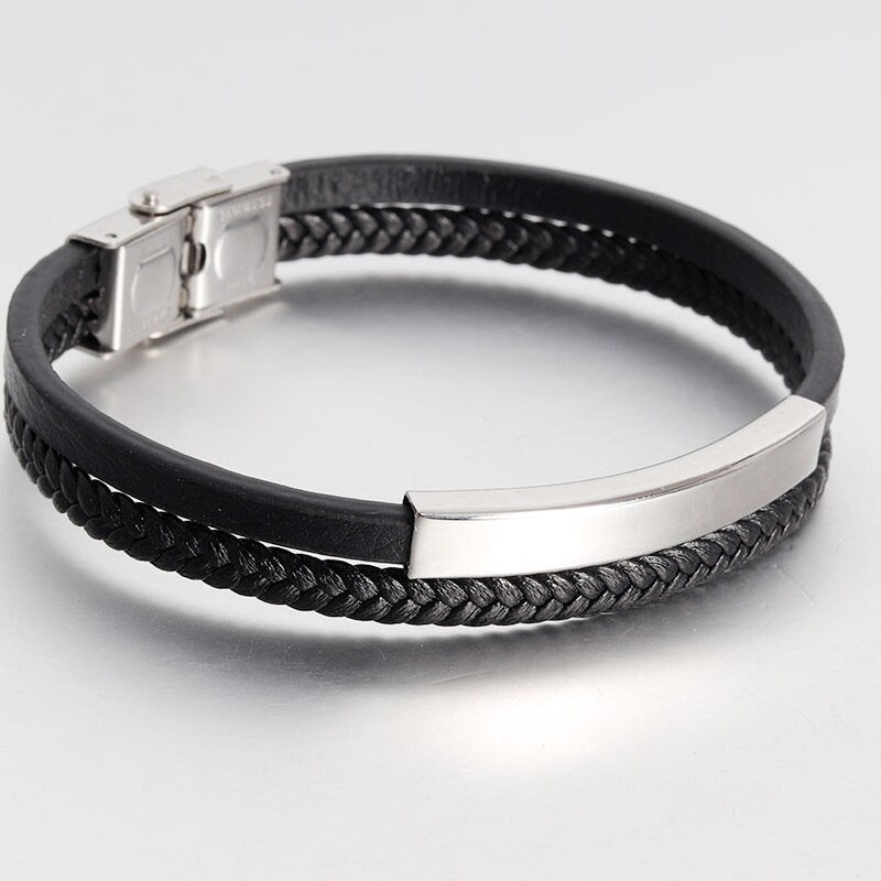 Leder Edelstahl Herren Armband mit Gravur, Vatertagsgeschenk, Papa Papa Vater Freundin, Geschenk für ihn, Geschenk für Freund
