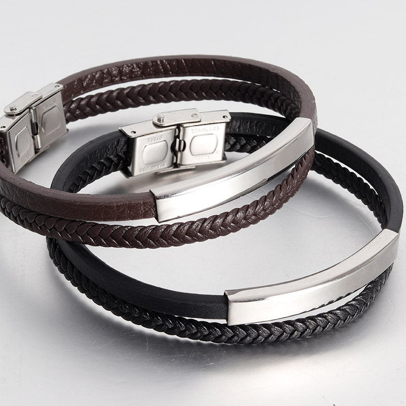Leder Edelstahl Herren Armband mit Gravur, Vatertagsgeschenk, Papa Papa Vater Freundin, Geschenk für ihn, Geschenk für Freund