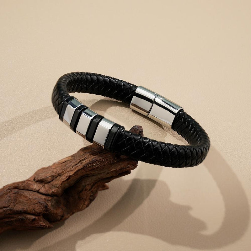 Leather Stainless Steel Mens Personalised Engraved Bracelet, Father's Day Gift, Gift for Dad, gift for boyfriend, Christmas gift,