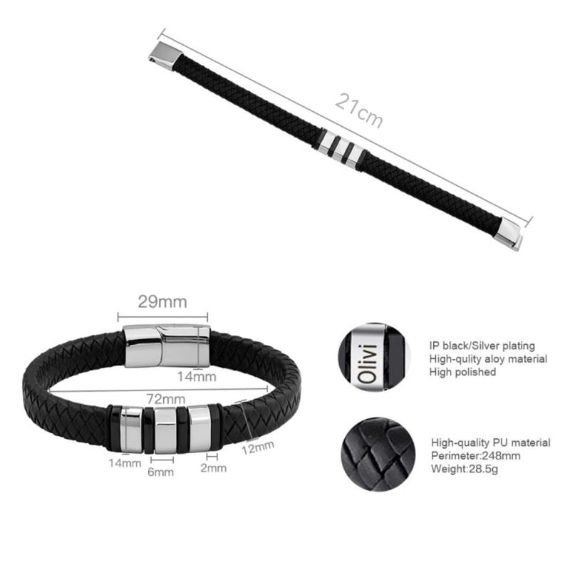 Leather Stainless Steel Mens Personalised Engraved Bracelet, Father's Day Gift, Gift for Dad, gift for boyfriend, Christmas gift,