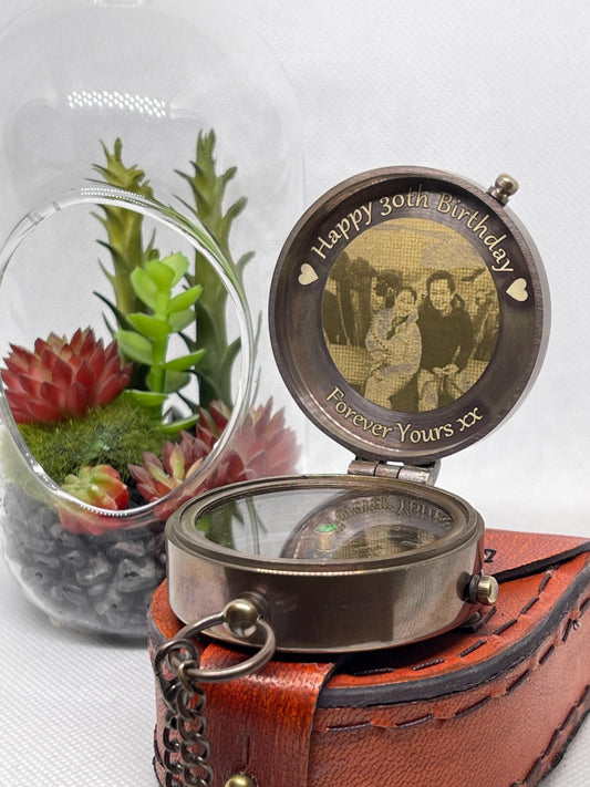 Personalised Brass Compass, Picturised gift, Photo Compass gift, Image gift, Wedding gift, Anniversary Gift, gift for husband,Christmas gift