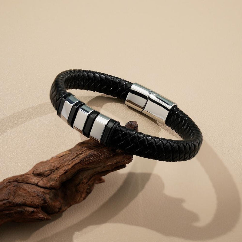 Personalisiertes Herrenarmband aus Leder und Edelstahl mit Gravur, Vatertagsgeschenk, Geschenk für Papa, graviertes Armband, Geschenk für ihn, Geschenk für den Freund